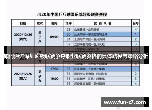 如何通过深圳超级联赛争夺职业联赛资格的具体路径与策略分析