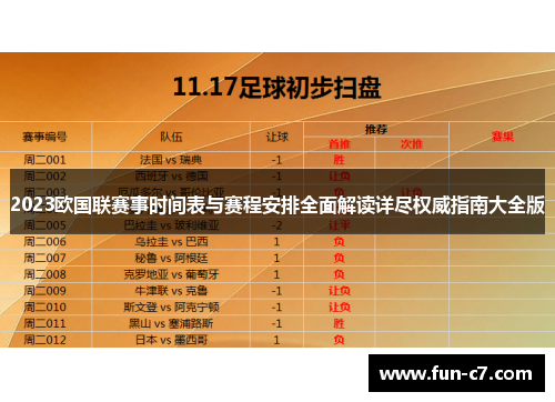 2023欧国联赛事时间表与赛程安排全面解读详尽权威指南大全版